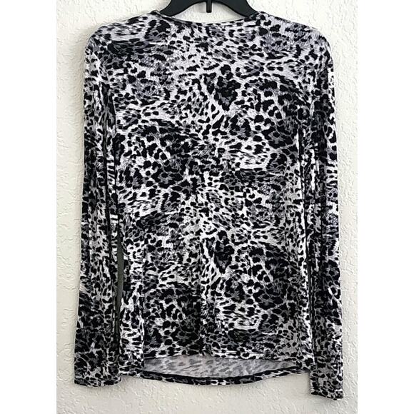 TOP/BLOUSE-BEBE-Black White Gray-Animal Print-Front Lace Up-Long Sleeves-LRG - Picture 2 of 15